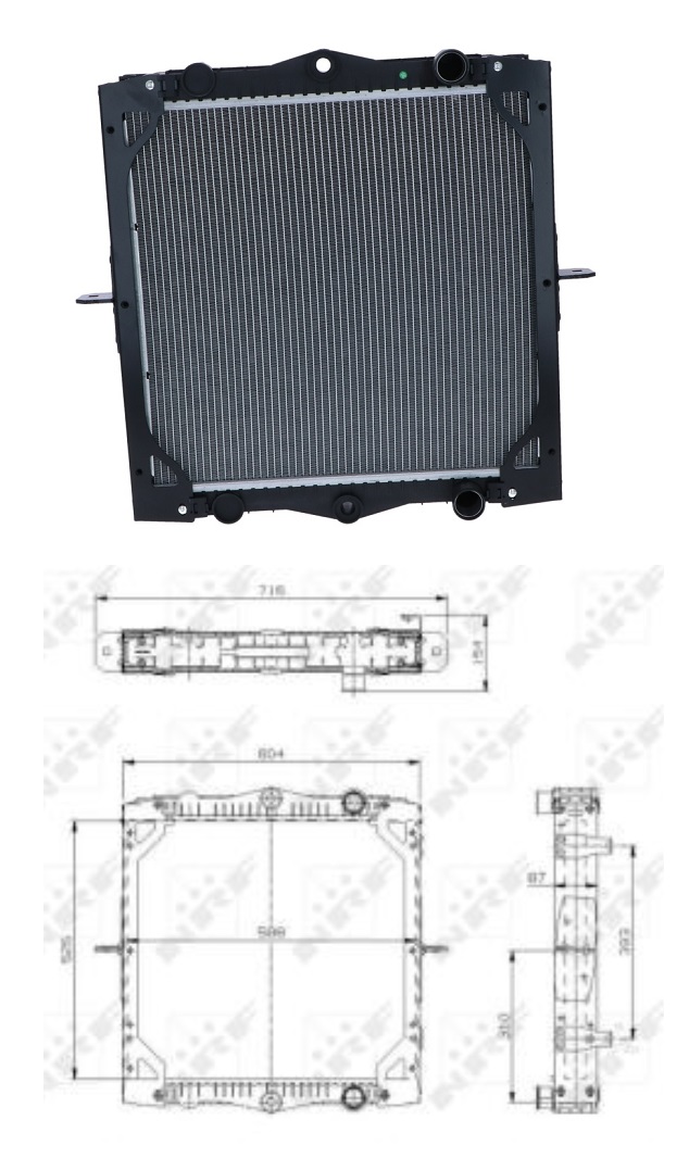 Chladič vody 523x529x58 s rámem  DAF LF45,LF55 BE95C/BE110C/BE117C/BE123C od 2001