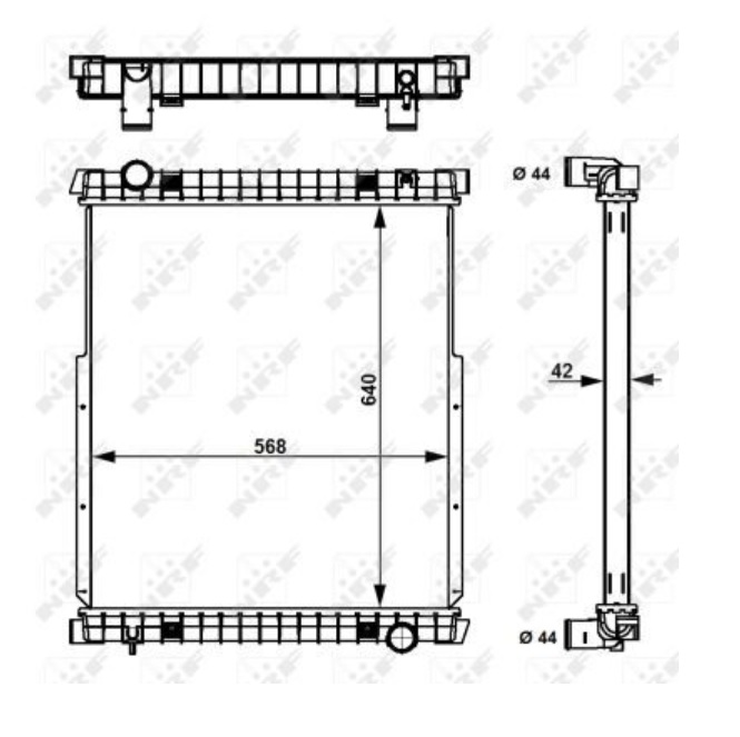 Chladič vody 640x569x40 bez rámu IVECO E.Cargo Tector od 09.2000