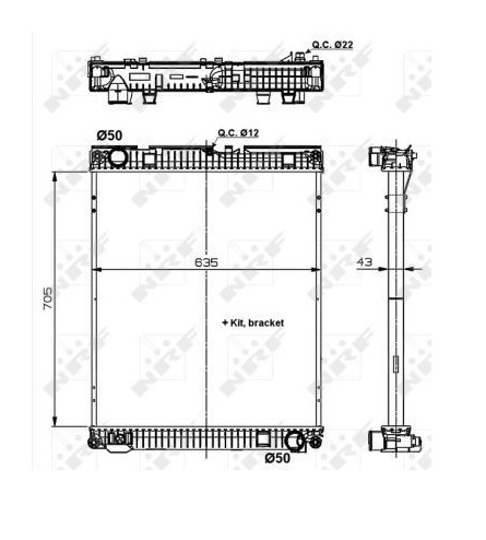 Chladič vody 705x608x40 bez rámu MAN TGL II/TGM II D0836LFL od 10.2005/od 02.2020