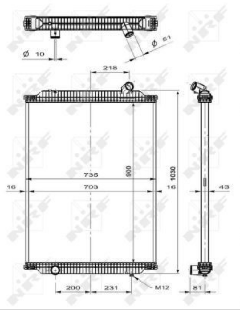 Chladič vody 735x900x48 bez rámu RVI Kerax DCI11/DXI11 od 06.1997 