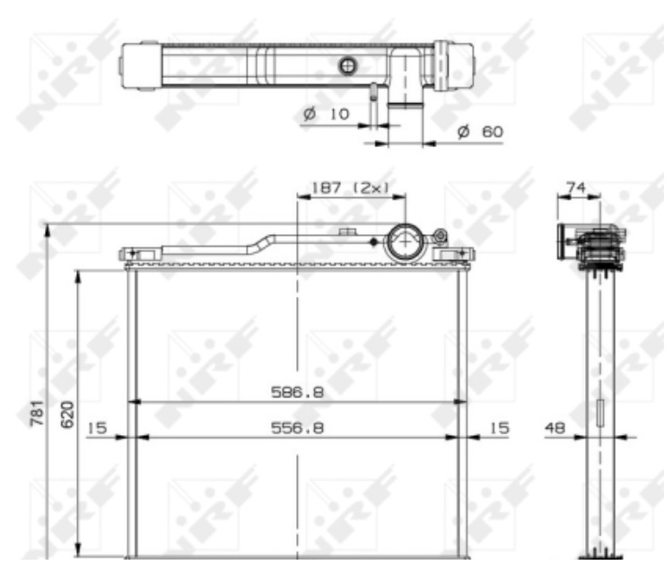 Chladič vody 620x586x48 bez rámu RVI Midlum DXi5/DXi7 od 05.2006