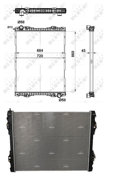 Chladič vody 860x689x40 bez rámu SCANIA L,P,G,R,S od 08.2016/ P,G,R,T od 01.2003