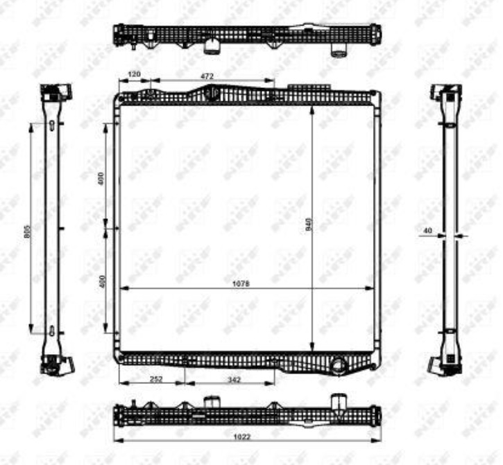 Chladič vody 940x1060x43 s rámem SCANIA L,P,G,R,S Euro 6 od 09.2016/ P,G,R,T Euro 5