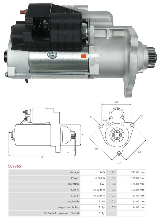 Startér 24V/ 6,0kW 12z DAF XF/CF Euro 6 od 10.2012