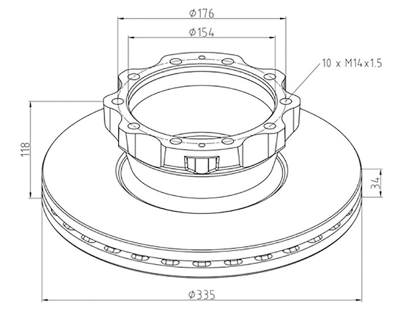 Kotouč brzdový 335x34x118 s kroužkem ABS ZN MAN TGL,TGM