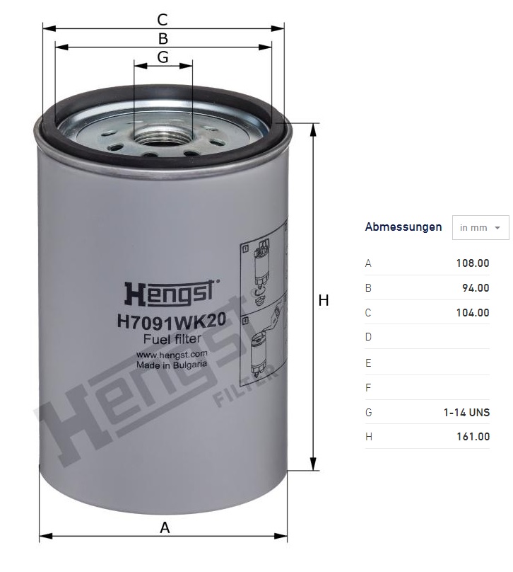 Filtr paliva RVI D Euro 6 od 01.2013, VOLVO FE II Euro 6 od 05.2012, DENNIS Elite