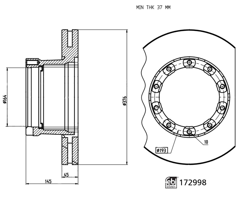 Kotouč brzdový 376x45x145 s kroužkem ABS  L/P SAF S SI11-19K/ ZI9-19K kW,  ZI11-19K kW