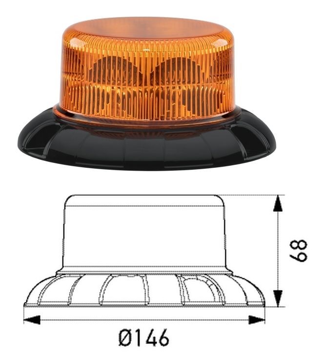 Maják výstražný jednozáblesk 12V/24V 16xLED, kabel 0,15m, pevná montáž
