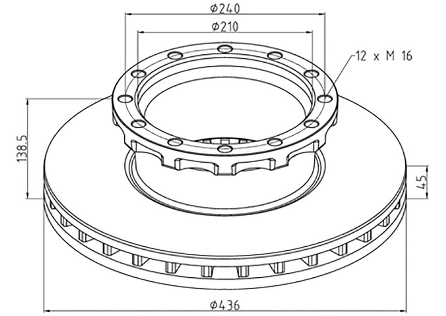 Kotouč brzdový 436x45x138,5 PN/ZN IVECO E.Star 440E, Stralis 440E, E.Tech, E.Cargo