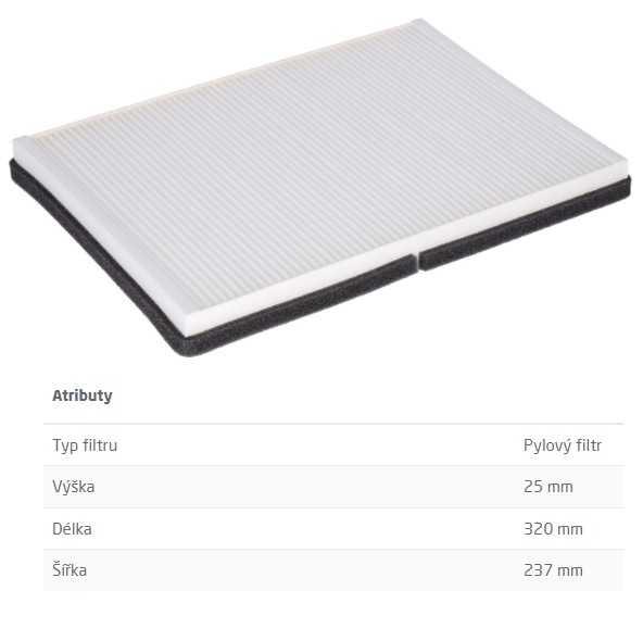 Filtr vzduchu kabiny DAF 95XF do 2002, XF95 od 2002, XF105 od 01.2006, XF106 od 04.2013