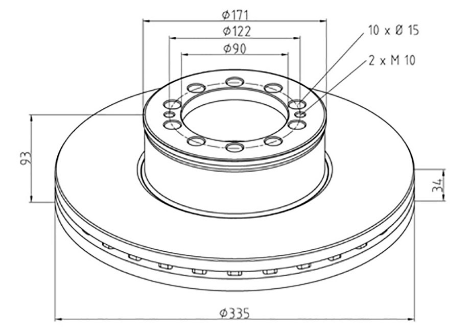 Kotouč brzdový 335x34x93 PN MAN TGL/TGM od 2005, MERCEDES Econic od 1998