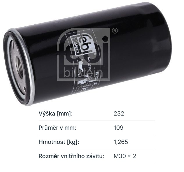 Filtr oleje IVECO Stralis, E.Tech MP/MH, E.Trakker, FORD Cargo, CASE-IH, ASTRA ADT/ HD7/ H