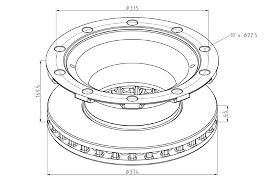 Kotouč brzdový 374x45x159,5 bez kroužku ABS ZN BPW