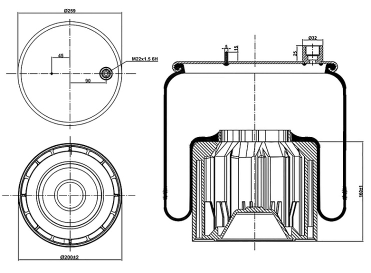 Vlnovec pérování kompletní - plastový zvon ZN P MERCEDES Actros MP4/MP5, Antos od 07.2011
