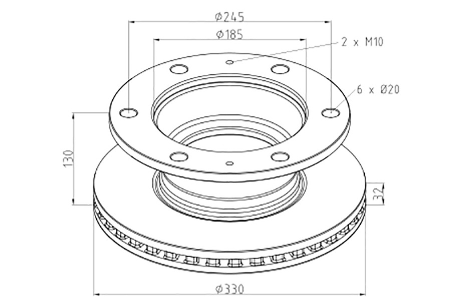 Kotouč brzdový 330x32x129,5 bez kroužku ABS PN IVECO E.Cargo, E.Fire 60E/65E/75E od 2008