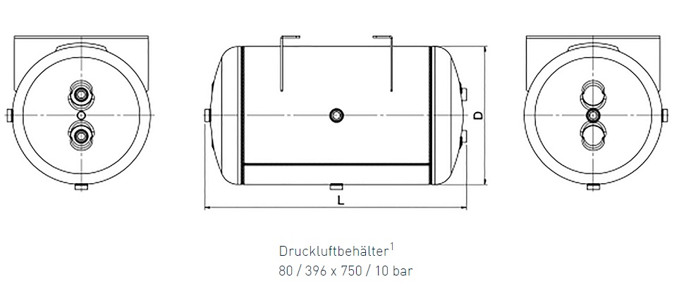 Vzduchojem 80 l / 750x396 4-vývody, s držákem SCHWARZMULLER / KRONE