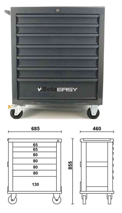 Vozík dílenský na nářadí 7 zásuvek - bez nářadí BETA EASY šedý
