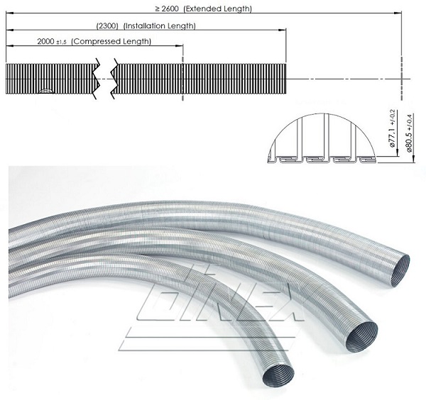 Trubka výfuku - pružný díl  77,1x80,5x2000 UNI pozink, do +550°C
