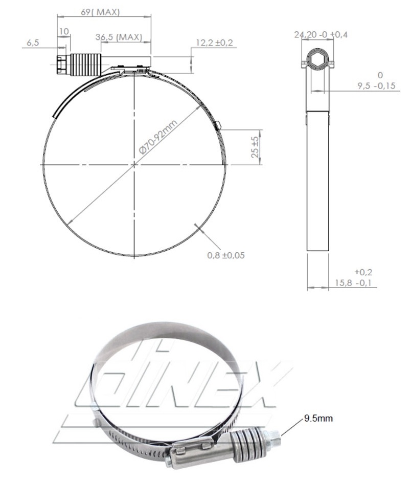 Spona hadicová 70-92mm /15,8mm DAF, MAN IVECO, MERCEDES