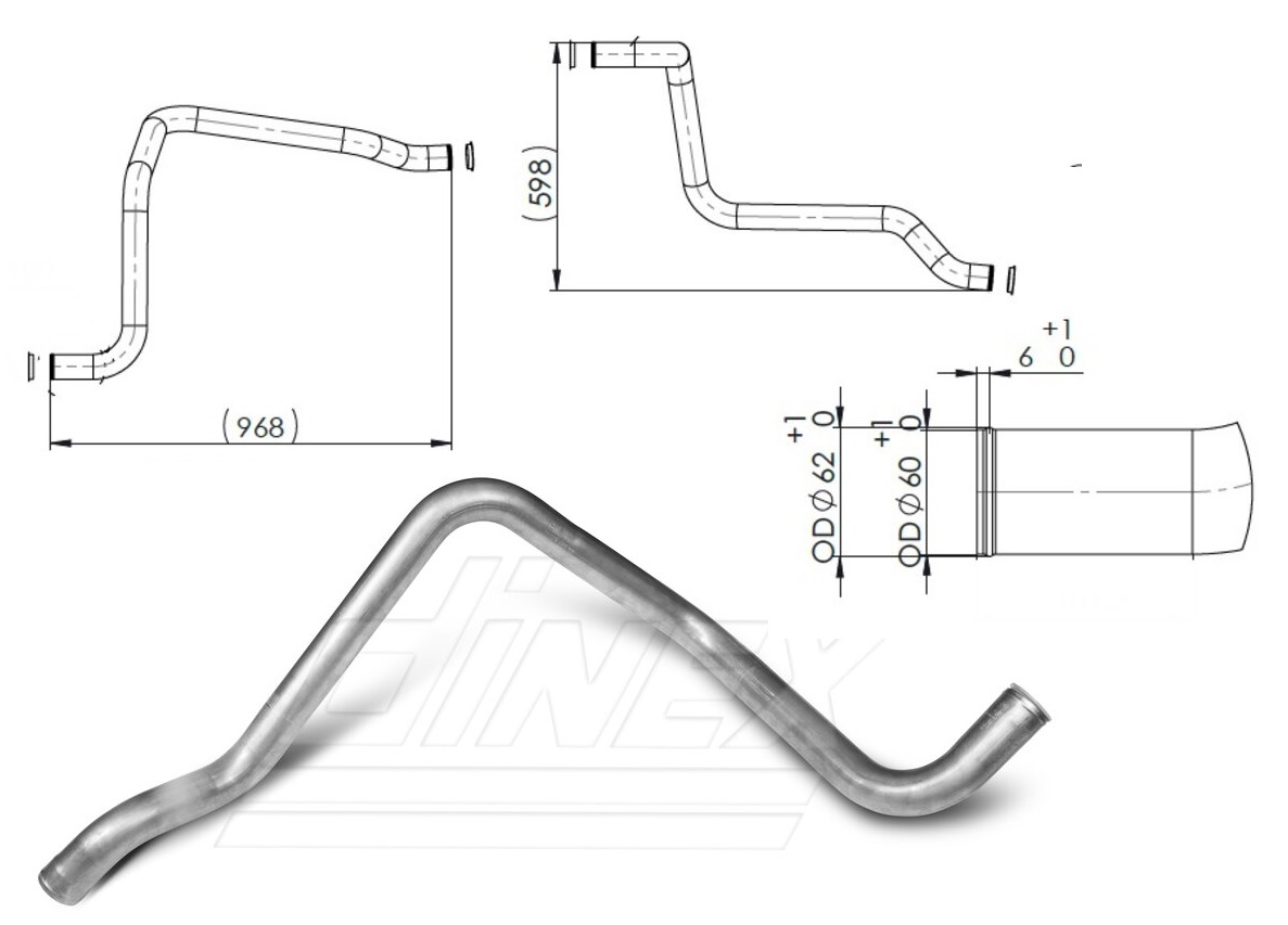 Trubka vodní chlazení 968mm MAN TGX, TGS Euro 5 od 2006