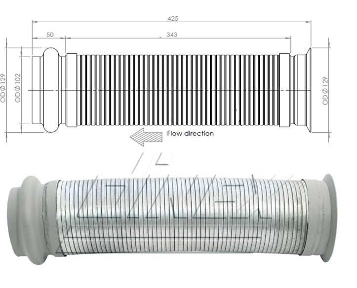 Trubka výfuku - pružný díl 446mm RVI Premium Euro 2 od 04.1996