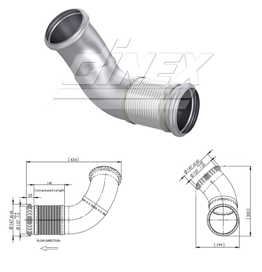 Trubka výfuku s pružný dílem 434x199x320 VOLVO FH Euro 6