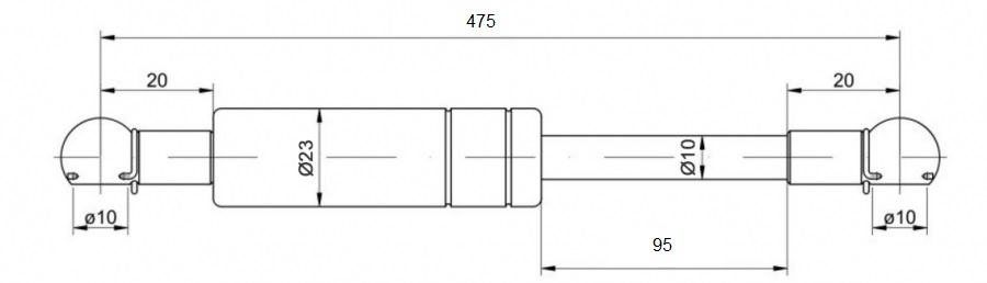 Vzpěra plynová zadního okna 850N/ 287x475 JCB 3CX, 4CX kabina P21 od 2001