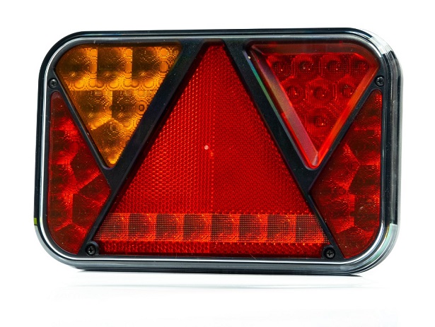 Svítilna zadní 5-dílná L 12V LED s trojúhelníkem /stop,směr,mlha/ bez osvětlení SPZ, bajon