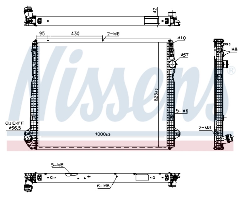 Chladič vody 1000x826x42 s rámem SCANIA L,P,G,R,S DC07.111-OC13.101 Euro 6 od 09.2016