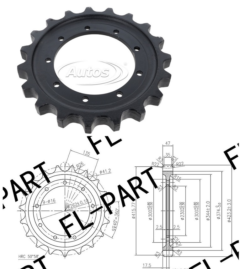 Kolo ozubené napínače pásu pr.432/320mm 19z KUBOTA KX057 KX161 U45 U50 U55