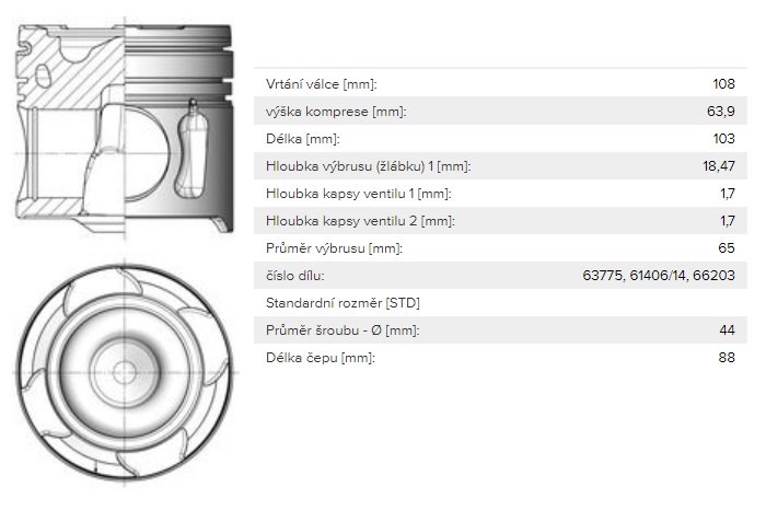 Píst kompletní 108mm/ 3 kroužky MAN TGL od 01.2004, TGM od 10.2005