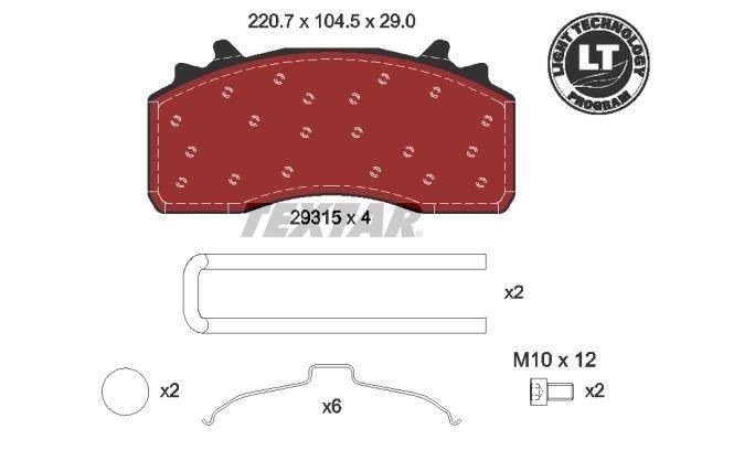 Deska brzdová  29315 Textar 220,7x104,5x29 WABCO MAXX 22L MERECEDES Actros MP4/MP5