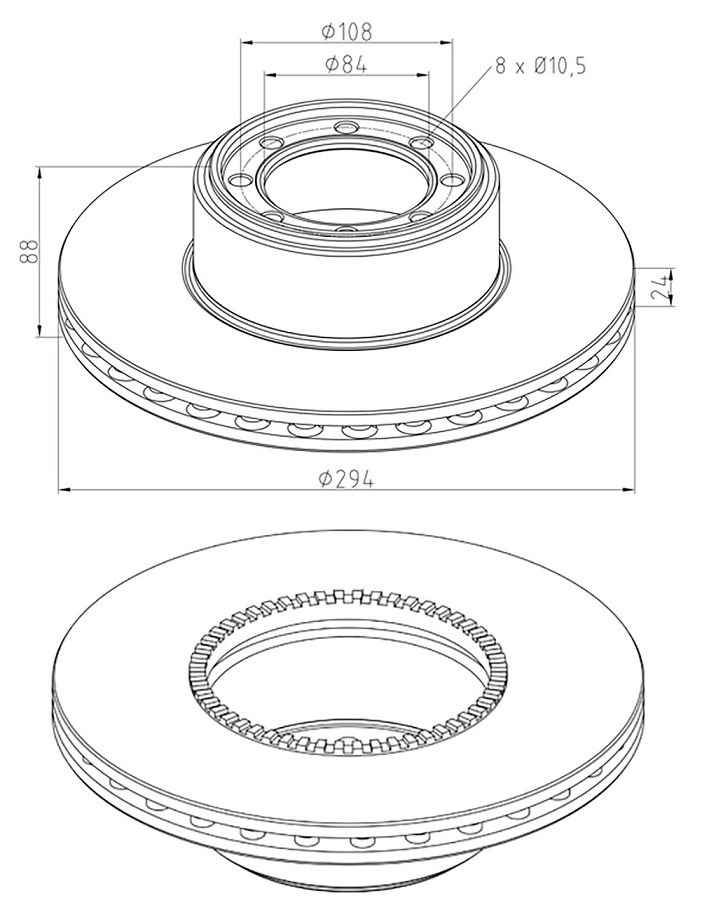 Kotouč brzdový 294x24x88 s kroužkem ABS ZN IVECO Daily 3 C15/18 od 2006