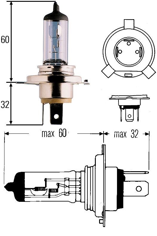 Žárovka H4 12V 60/55W P43T+60% HELLA