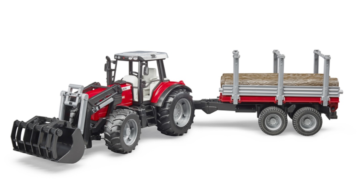 Model traktoru MASSEY FERGUSON 7480 s vlekem na klády, měřítko 1:16