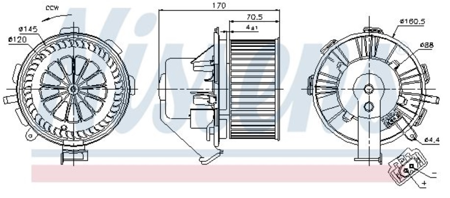 Ventilátor topení 12V/ pr.145mm/ 2pin MERCEDES Sprinter 906, VW Crafter/ LZ II od 2006