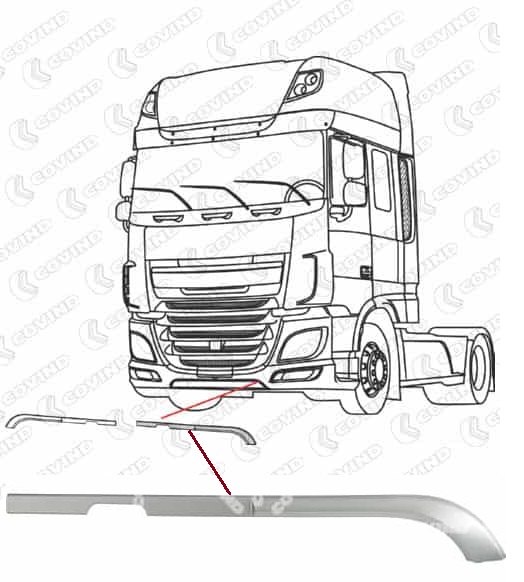 Lišta krycí předního nárazníku L DAF XF106 Restyling , CF6 Restyling Euro 6 od 05.2017
