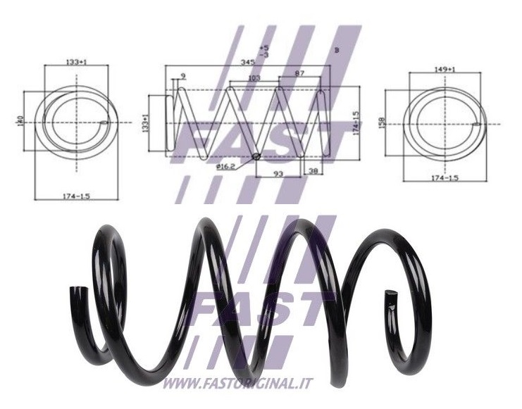 Pružina tlumiče pérování pr.16,174x340 PN FIAT Ducato III, PEUGEOT Boxer, CITROEN Jumper