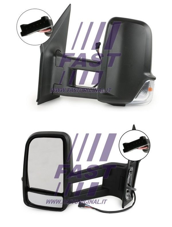 Zrcadlo hlavní dvojité 12V 300x155 dlouhé rameno L MERCEDES Sprinter II, VW Crafter