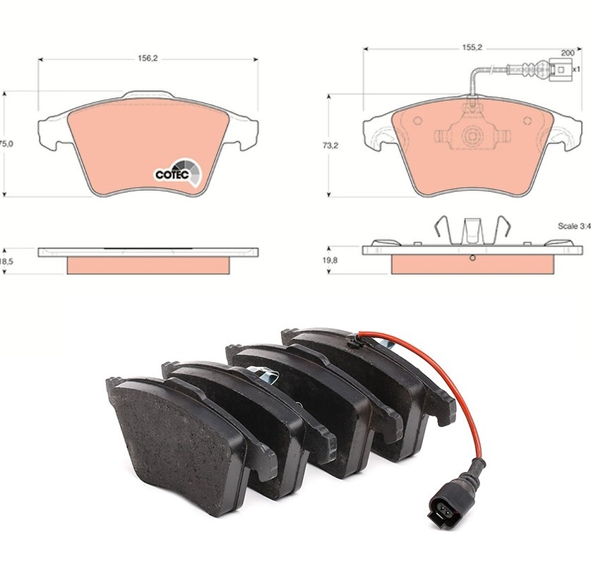 Deska brzdová 23746/23747/23749/ Trw 155x73,2x19,8 VW Transporter/ Multivan