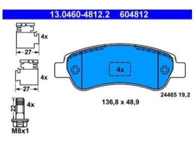 Deska brzdová 24465 Ate 136,8x48,9x19,2 ZN CITROEN Jumper II, FIAT Ducato III, PEUGEOT