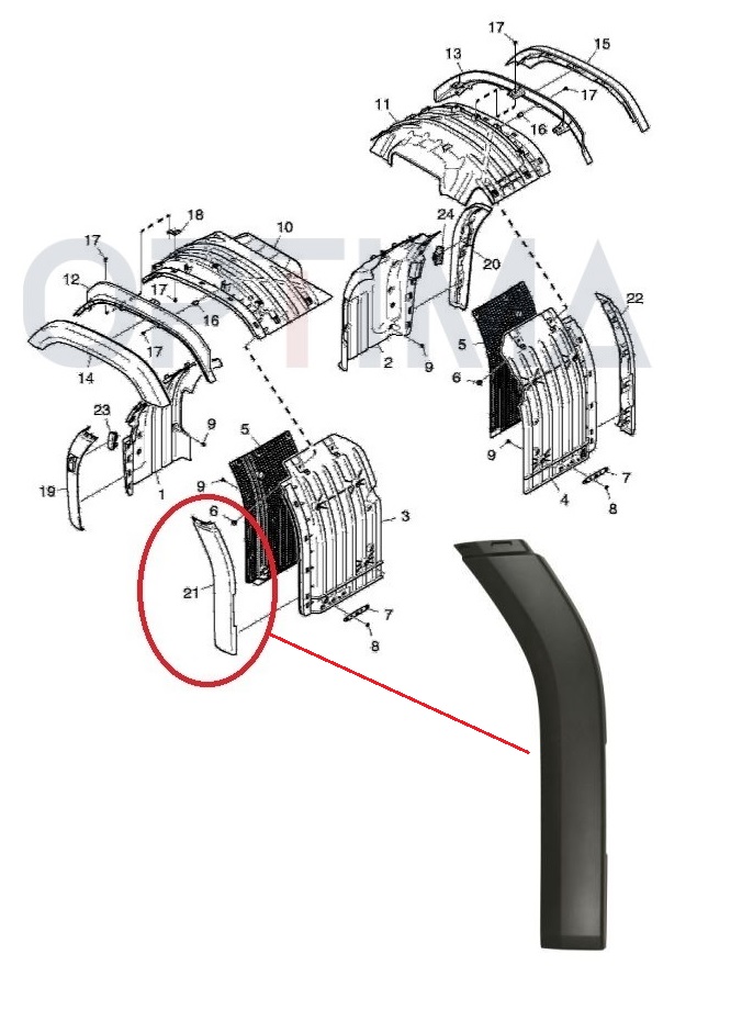 Lišta ochranná blatníku kabiny přední P SCANIA R 2017 R500 / S 2017 S580 / S 2017 S730