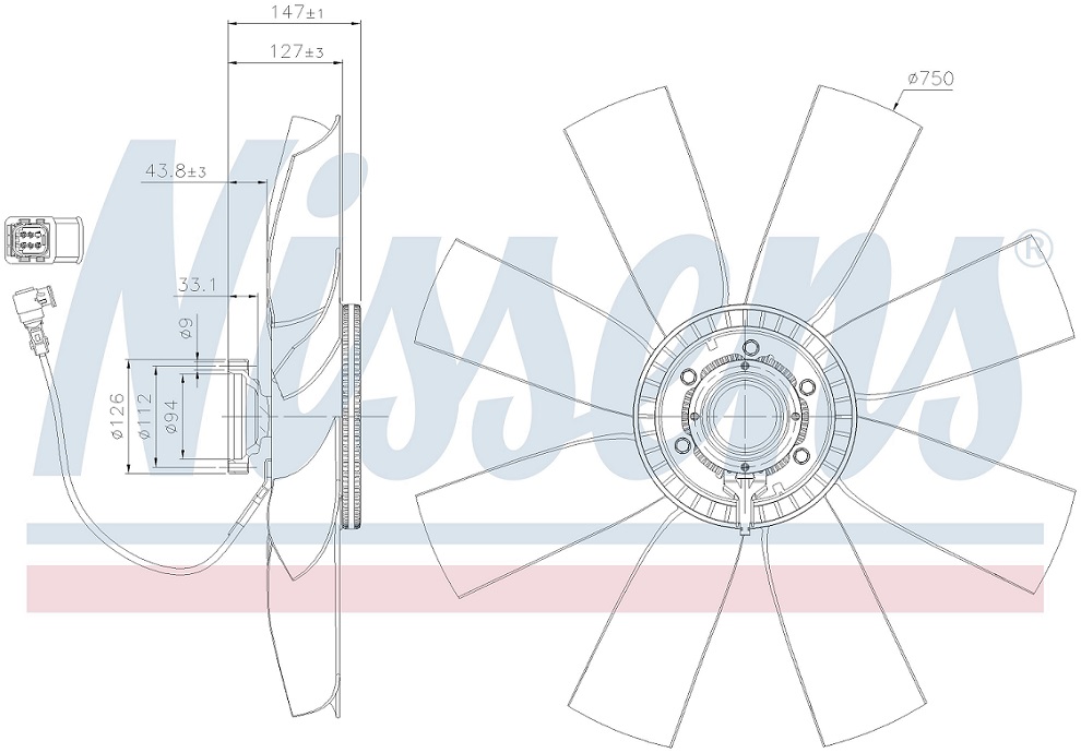 Viskospojka s ventilátorem pr.750mm/8 lopatek RVI Gama-T , VOLVO FH4, Euro 6 od 01.2013