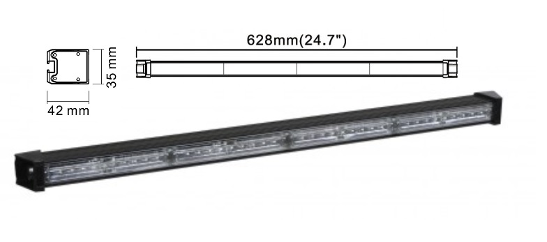 Rampa majáková - záblesková LAWETA R65/R10 12V/24V 36xLED 628x35x42mm oranžová, kabel 3,5m