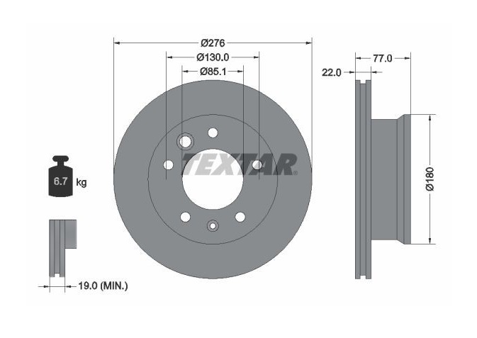 Kotouč brzdový 276x22x77 DODGE Sprinter, MERCEDES Sprinter, VW LT 28, MULTICAR 