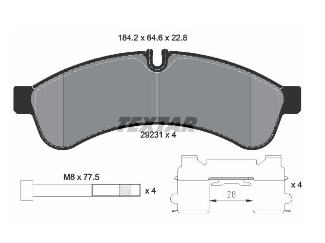Deska brzdová 29231 Textar 184,2x64,7x22,7 ZN IVECO Daily III, IV