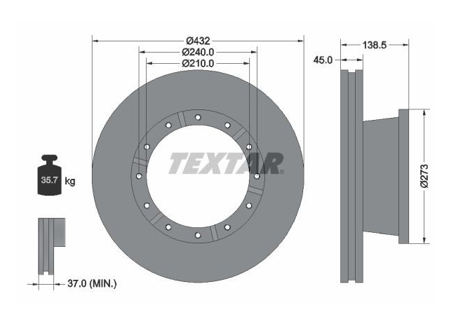 Kotouč brzdový 432x45x138,5 IVECO E,Cargo I-III, E.Trakker, E.Tech MP/MH, Stralis, Tector