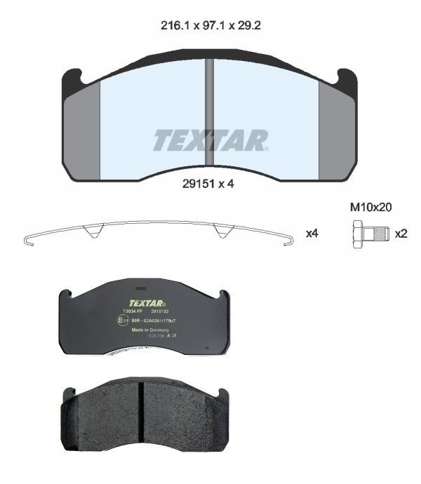 Deska brzdová 29251 Textar 216x96,9x29,2  Meritor DLE-DUCO VOLVO