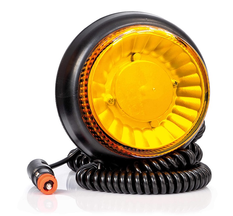 Maják výstražný rotační 12V/24V LED oranžový magnetický, spirálový kabel 3m