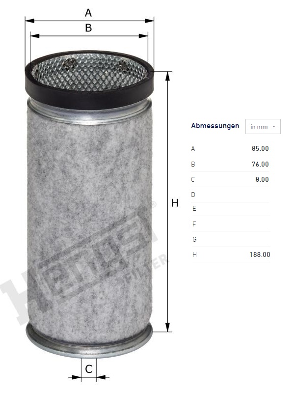 Filtr vzduchu BOMAG série BW, DOPPSTANDT, FENDT Farmer, KRAMER, EICHER 3000